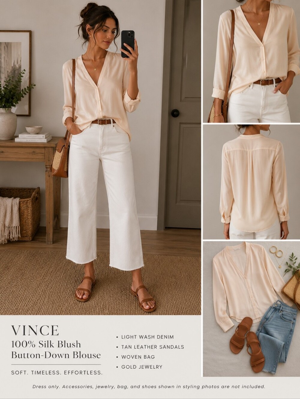Vince 100% Silk Blush Button-Down Blouse (S)